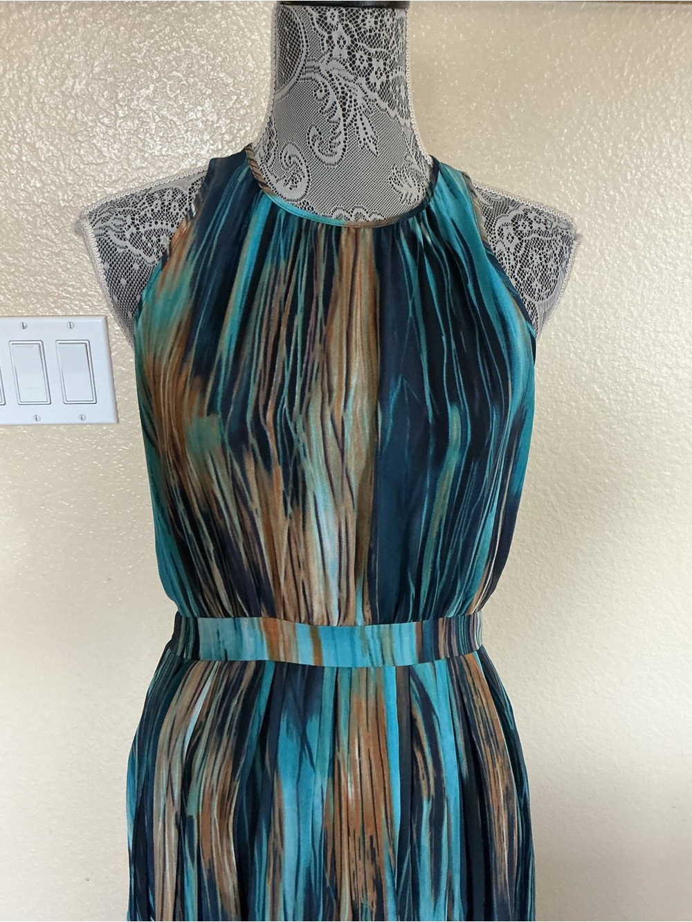 Anthropologie Paper Crown "Rivier" BlueAbstract Midi Dress - Picture 4 of 12